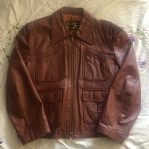 The Leather Shop, Leather Jacket, Sears, Mens, XL, Redish-Brown Color, Vintage